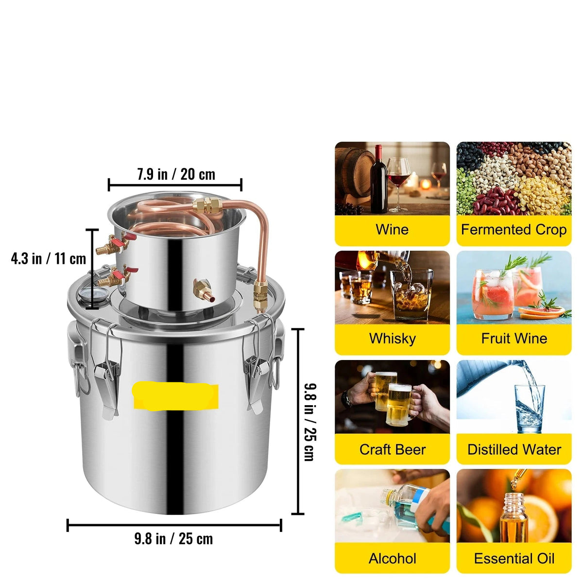 Distillation Apparatus - Still - Still Kettle - Distilling - 3 Gal - Home DIY Brewing Distilling Kit for Fruit Wine Brandy