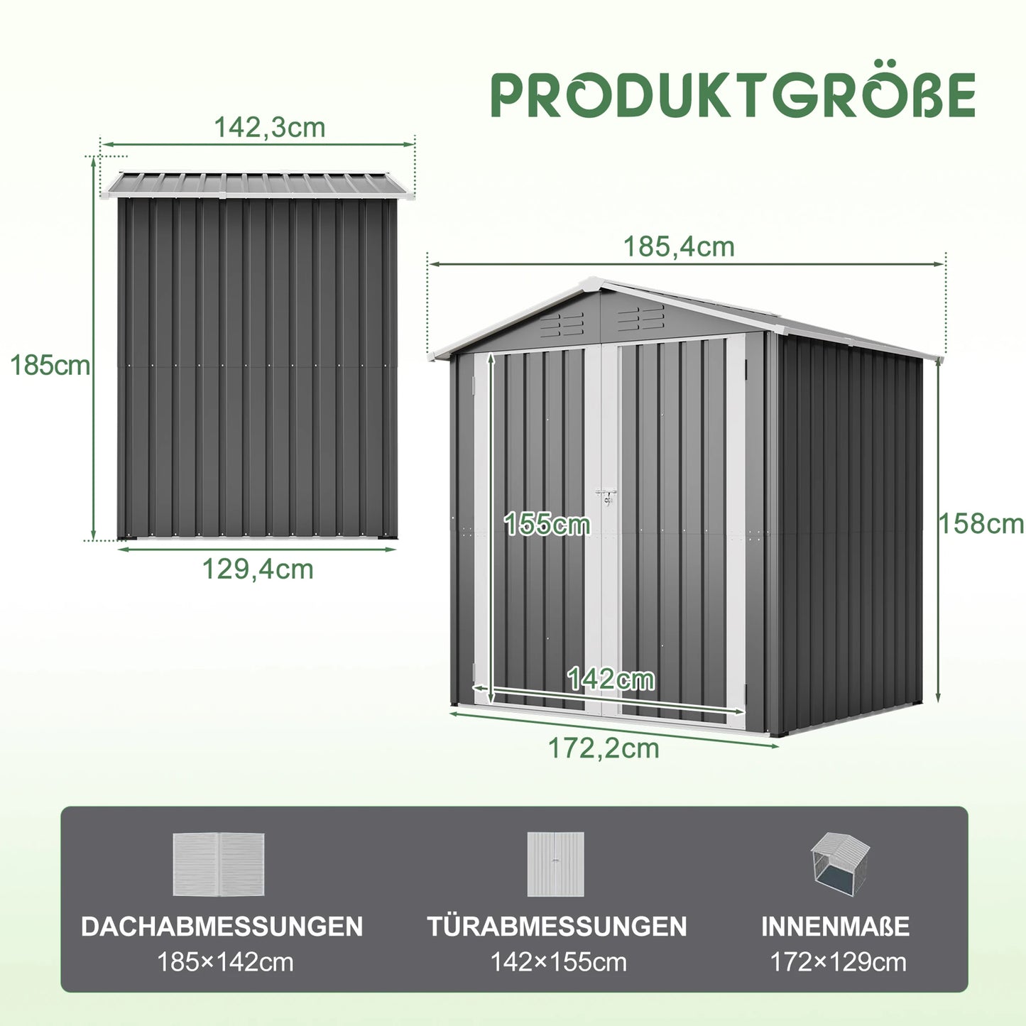 Stalen Tuinopslag – Fietsstalling – Tuinschuurtje – Opslagbox – Weerbestendige Stalling – 154x83x180 cm – Waterdicht Met Vloerfundering En Slot