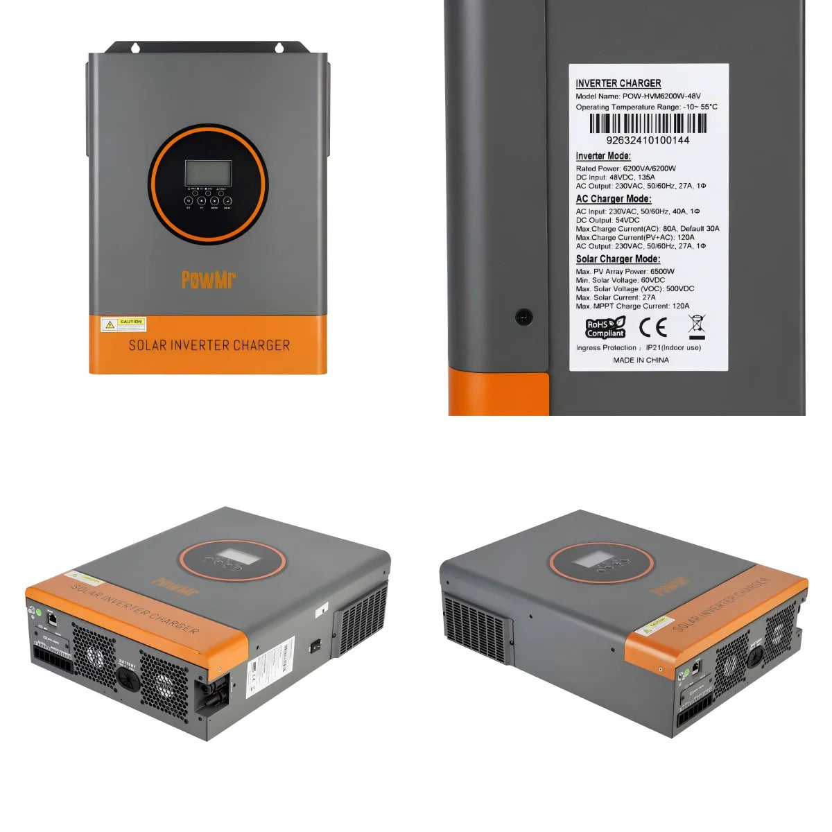 Hybride Zonnestroom Omvormer 48V – Solar Inverter – Zonne-energie Omvormer – Off-grid Converter – MPPT Omvormer – Regular Version 220-240V – 6,2 kW Maximaal Vermogen – Duale AC-uitgangen