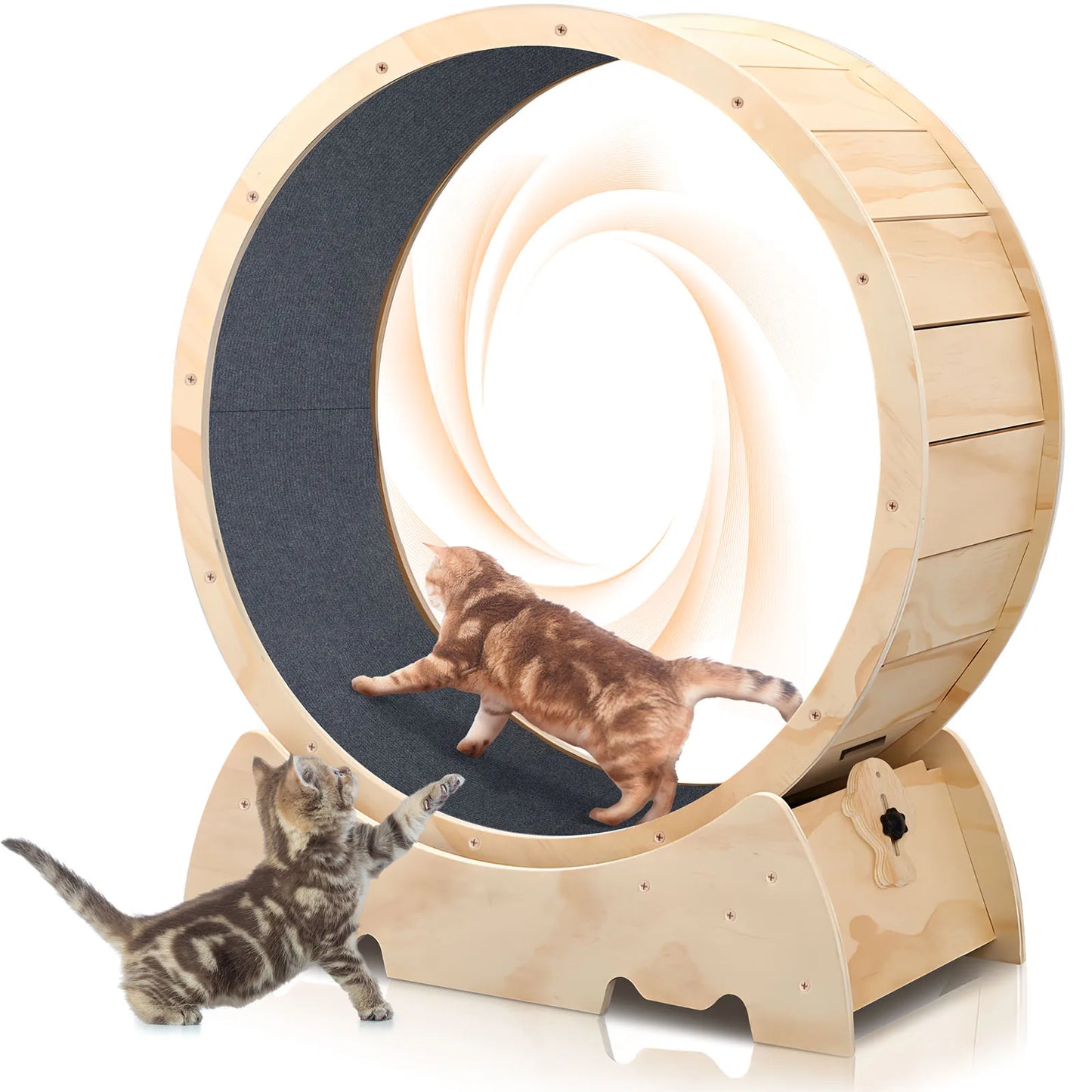 Katten Loopwiel - Looprad - Fitness - Stevig Hout - Stille Draaiende Dieren - 42,51inch - voor Grote Katten - Zware Binnen Rennwiel - met Anti-Slip Ontwerp - Geel