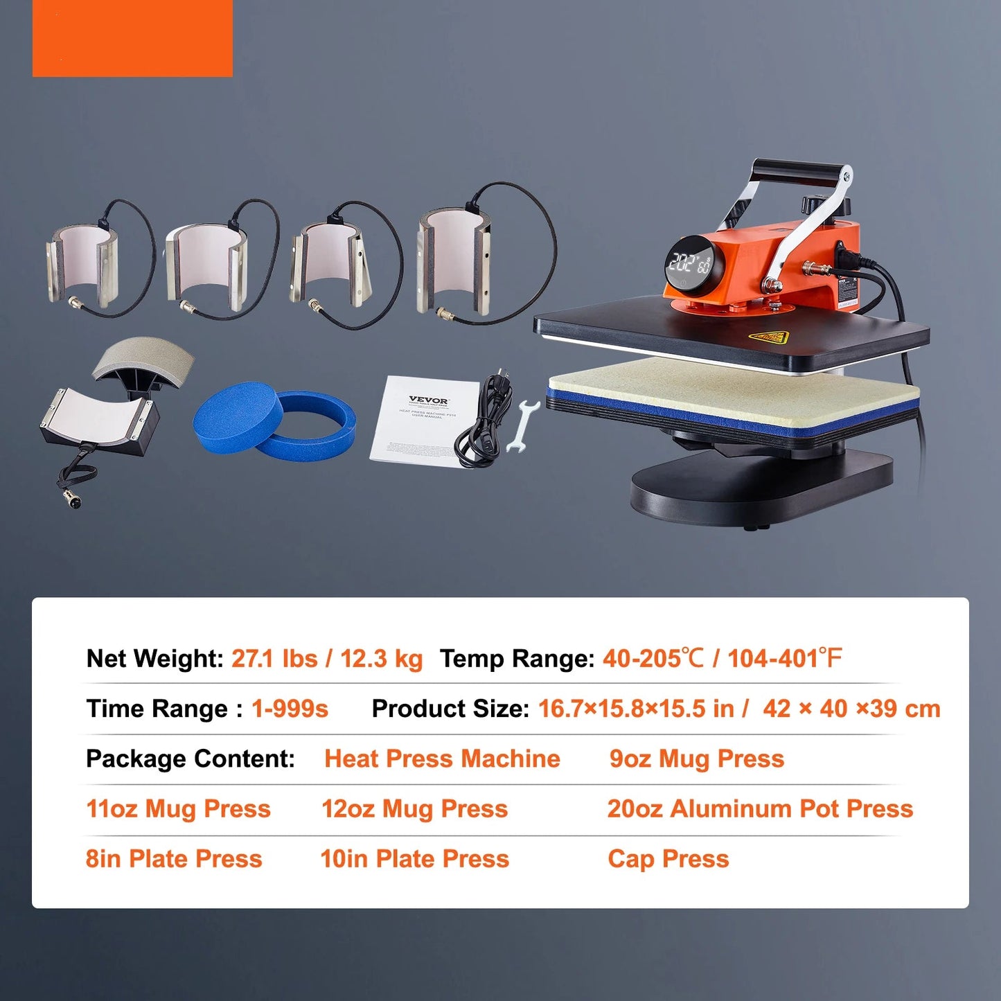 8-in-1 Hittepersmachine - 12x15 Inch Sublimatiepers - T-Shirt Pers - Mokpers - Hoedenpers - Bordpers - 360° Draaibare Arm - Digitaal Display - Zwart
