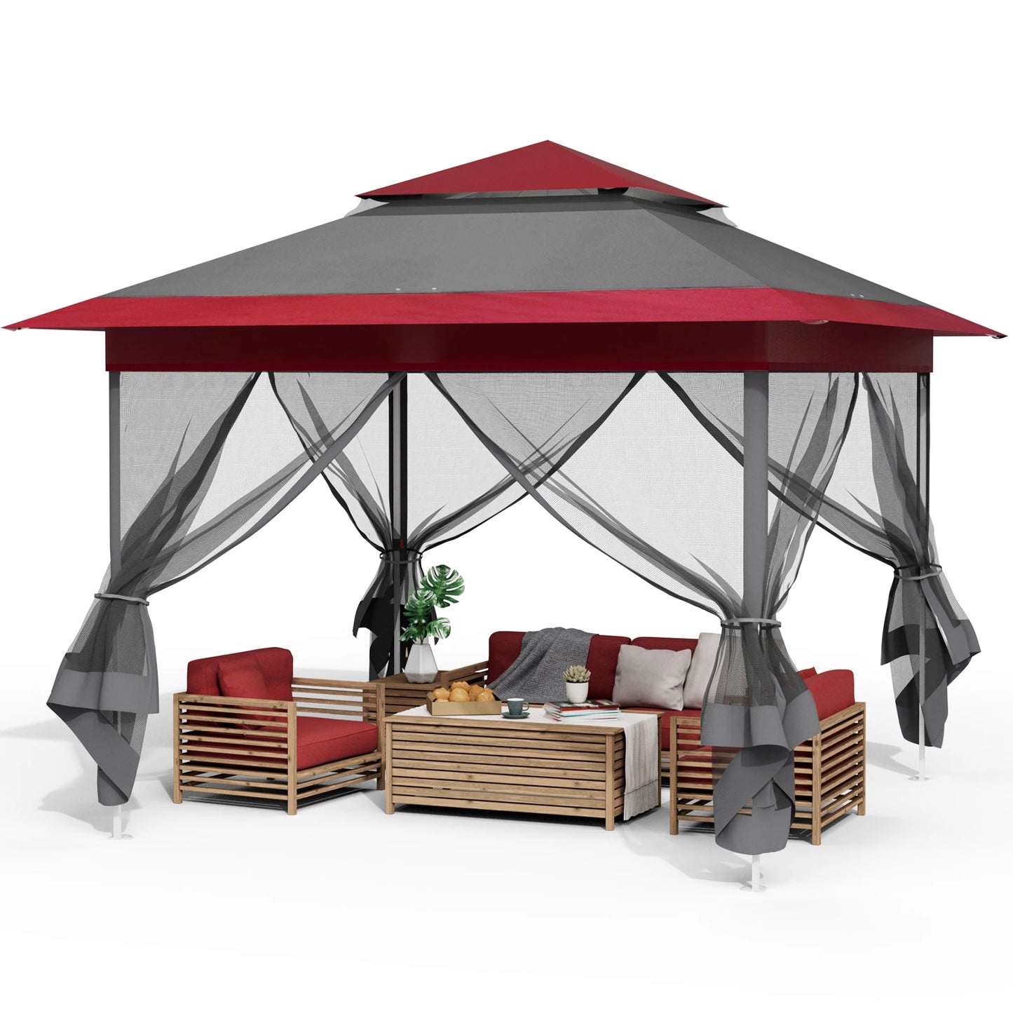 Pop-Up Gazebo – Tuinpaviljoen – Buiten Tent – Zonnescherm – Overkapping – Waterdicht – Verstelbare Hoogte - QUORE
