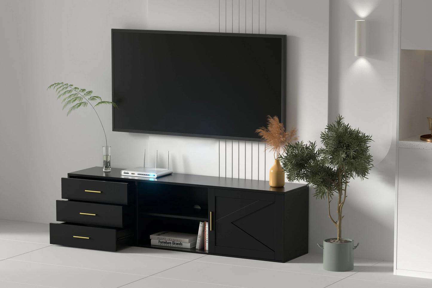 TV-meubel – Lowboard – TV-kast – Entertainmentmeubel – Tv-benk Zwart – 160 cm Breed – FSC-gecertificeerd Spaanplaat Met Melamine Afwerking