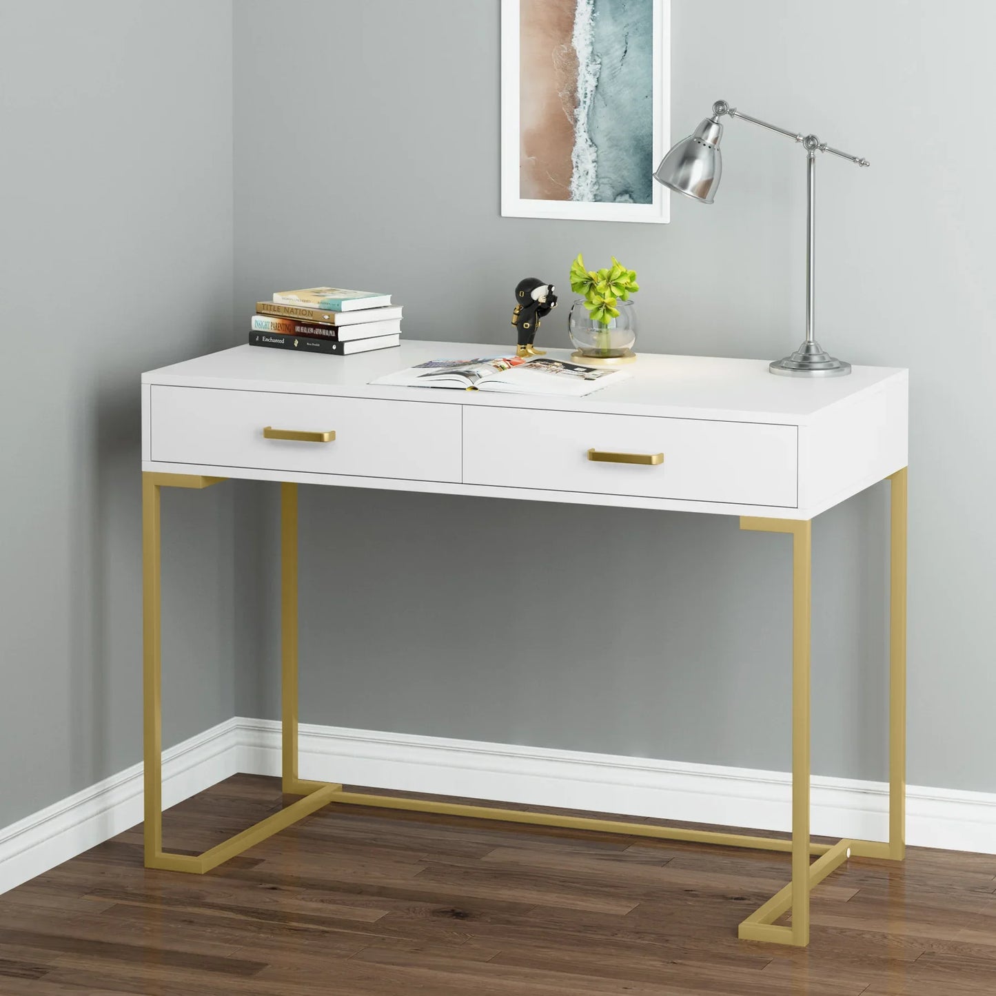 Bureau – Compact Bureau – Schrijftafel – Werkplek – Laptoptafel – 2 Lades – MDF Tafelblad