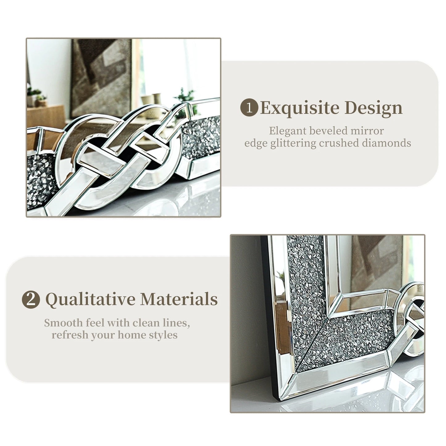Wandspiegel - met Crushed Diamond Rand - Spiegel - Luxe Zilveren - Decoratieve - Rechthoekig - Sprankelende Diamanten Rand - Sterk Verpakt