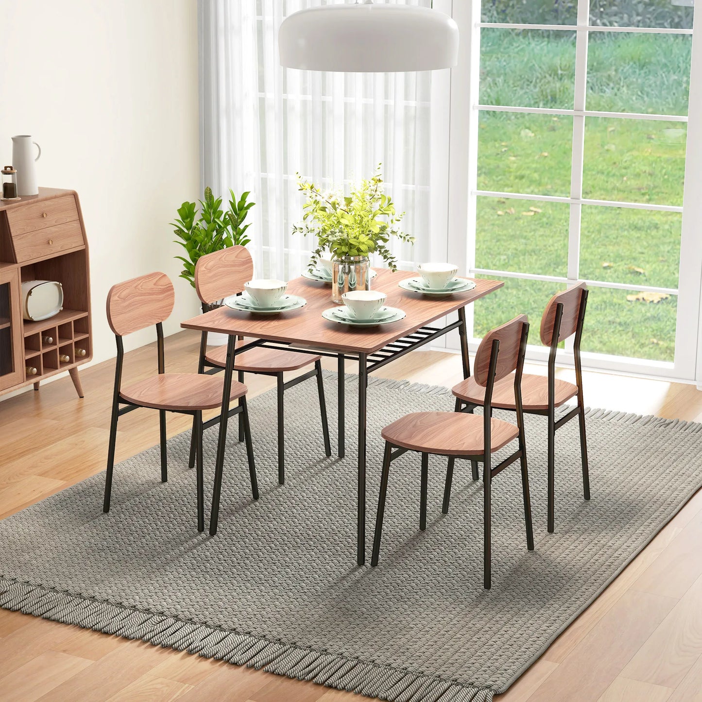 Eettafelset – Eettafel – Tafel Met Stoelen – Eetkamerset – Compacte Set – Metalen Opbergruimte – MDF Tafelblad - 110 x 70 x 75 cm - Teak
