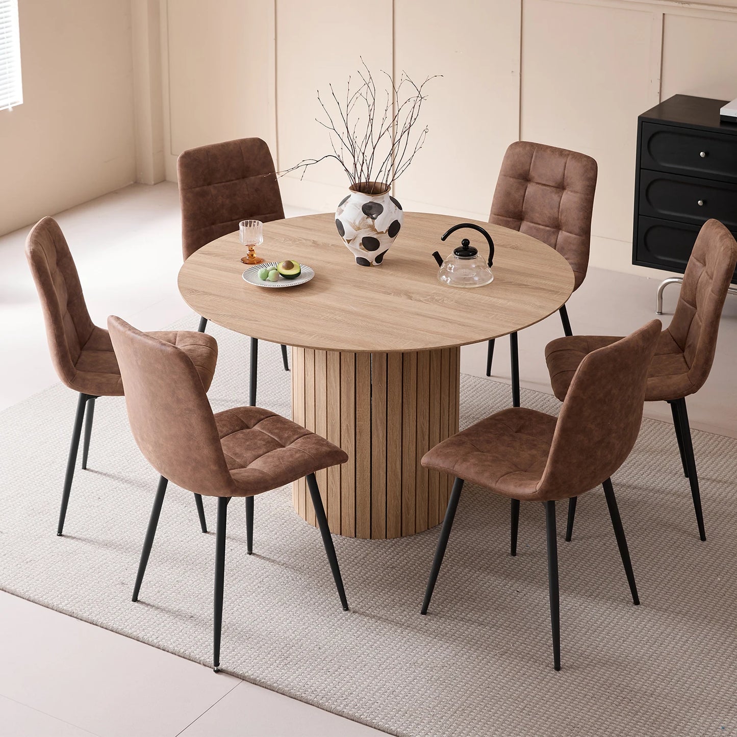 Ronde Eettafel – Eettafel Rond – Ronde Tafel – Keukentafel – Scandinavische Eettafel – Lichtbruin – Ø120 cm voor 4-6 Personen – Stevig Houten Frame