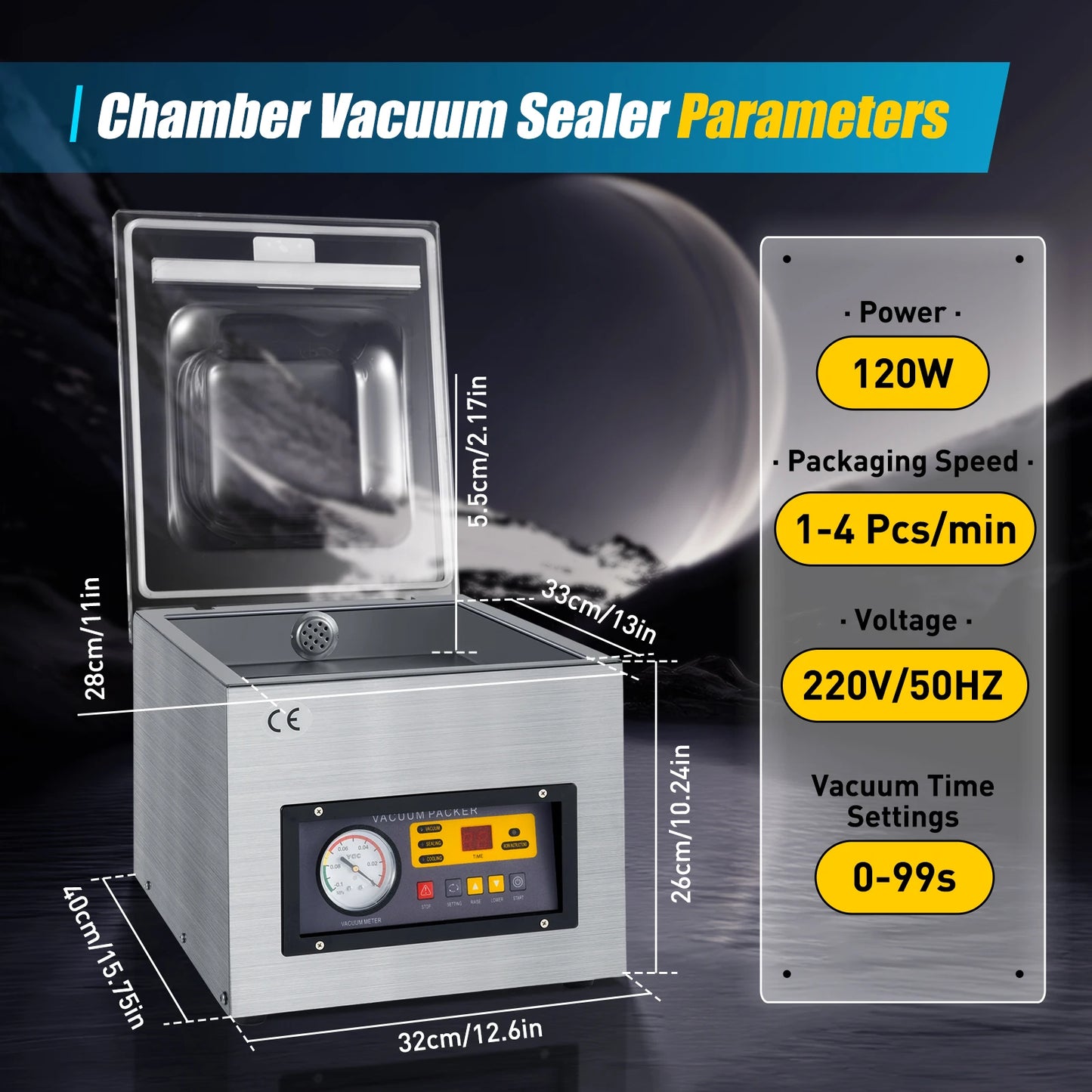 Vacuümsealer – Vacuüm Verpakkingsmachine – Vacuümier – Sealapparaat – Chamber Vacuümsealer – Automatisch Met Instelbare Vacuümtijd – Roestvrij Staal Met Transparant Deksel