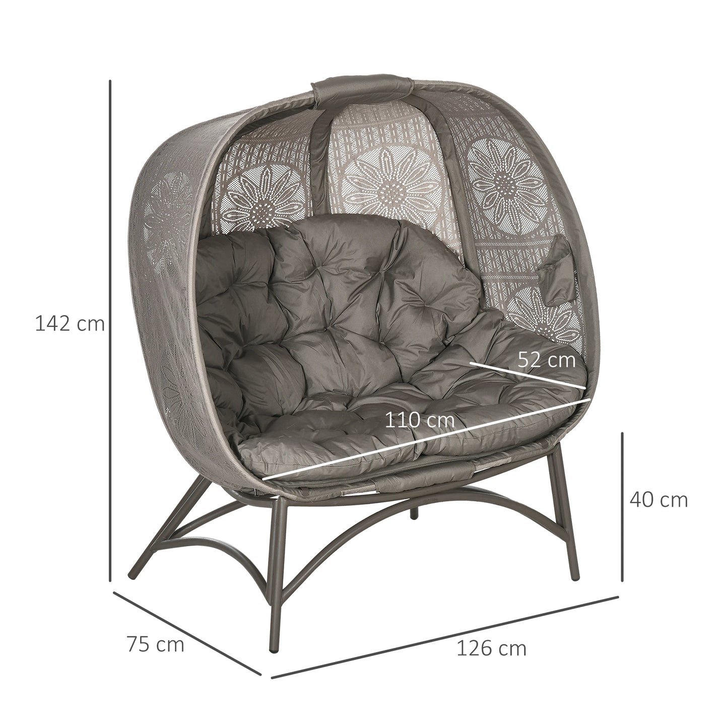 Dubbele Buitenstoel – Loungestoel – Buitenzaastoel – Balkonstoel – Tuinstoel – Inklapbaar Ontwerp – Stevig Stalen Frame