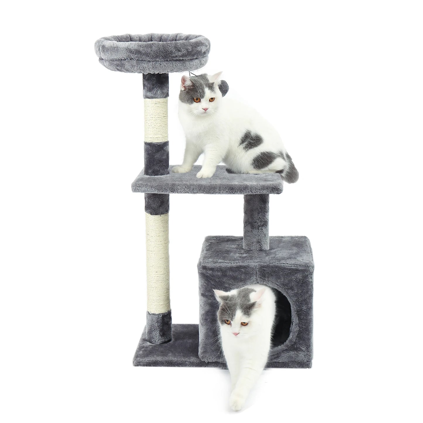 Krabpaal - voor Katten – Kattenboom - met Sisalpalen - Diepe Hangmat - Kattenhuis - Uitkijkplateau – Compact Kattenmeubel - voor Kleine Katten - Kittens - Grijs