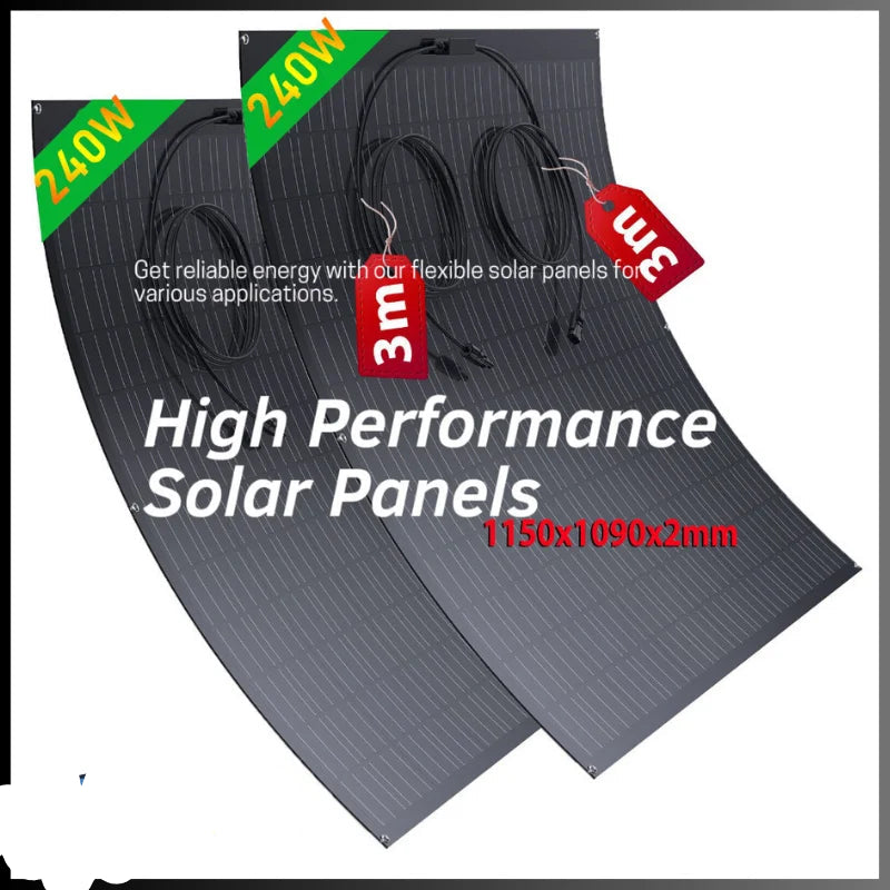 Flexibel Zonnepaneel – Lichtgewicht Paneel – Ultradun Solar – Waterdicht Zonnepaneel – 18% Rendement – 3 Meter Kabels Met MC4