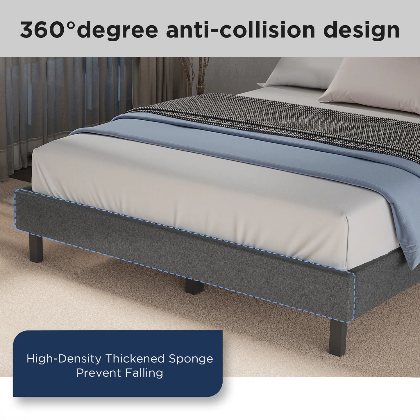 Bedframe – Bed – Bedden – Tweepersoonsbed – Boxspring – Linnen Hoofdeinde – Met Opbergruimte – 140x200 cm – Metaal - QUORE