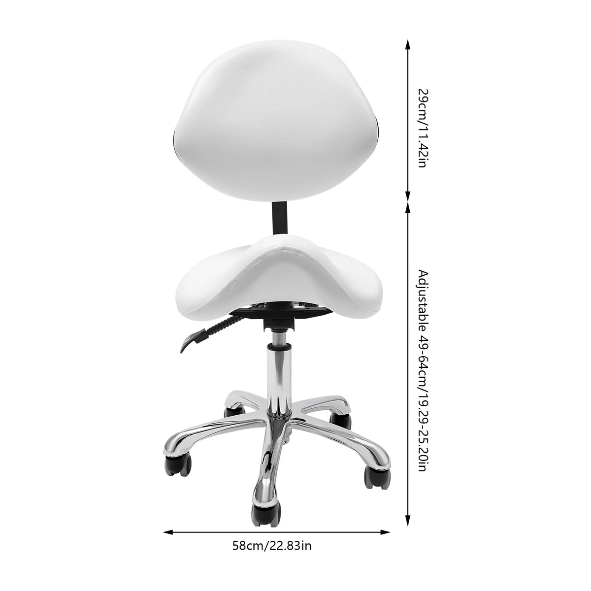 Zadelkruk - Zadelkruk op wielen - Zadelkruk met rugleuning - Zadelkruk Ergonomisch - Zwaar gebruik - In hoogte verstelbaar - Wit - QUORE