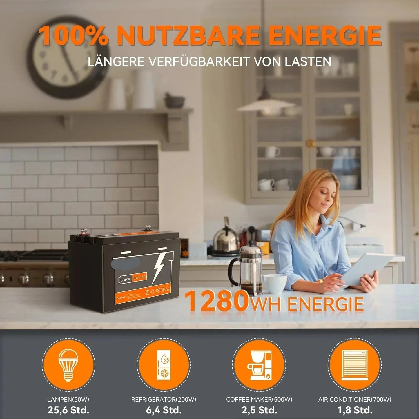 Batterij - Solar batterijen - Powerstation - Zonne opslag - Lithium IJzer Fosfaat Batterij - Opslag - 12.8V - 100AH - LiFePO4 Batterij met Ingebouwde BMS voor RV, Campers, Golfkarren en Zonne-opslag