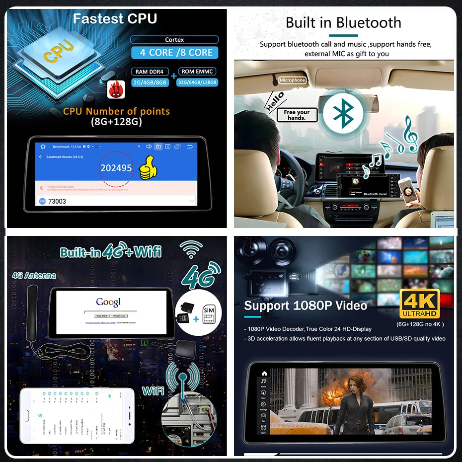 Draadloze CarPlay Android 14 Multimedia Speler – Car Radio – Auto Audio Systeem – Touchscreen Navigatie – Infotainmentsysteem – 10,25/12,3 Inch Scherm – 8GB RAM 256GB Opslag - QUORE