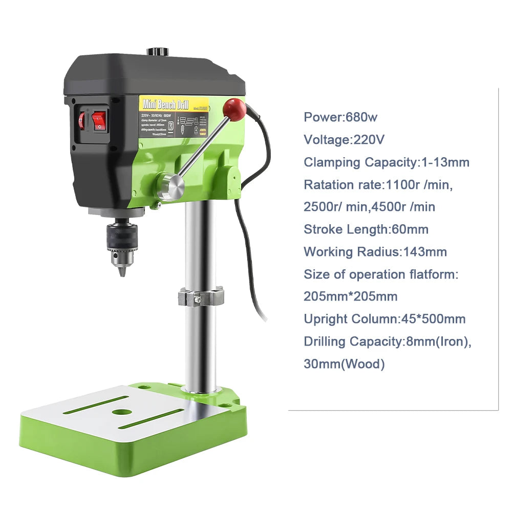 BG-5168E - Tafelboormachine - Variabele Snelheid - Dieptestop - Kolomboormachine - Werktafel - kantelbaar - Tafelkolomboormachine - 680W - 60Hz - Groente - QUORE