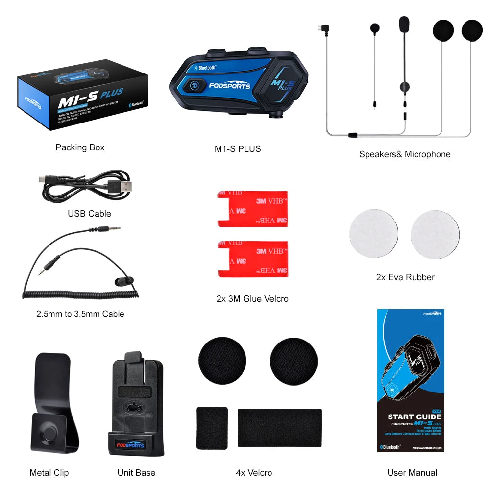 Motorfietsintercom - Helmintercom - MotorfietshelmHeadset - Bluetooth Helmintercom - Helm - Motorfietsaccessoires - 8 Riders - 2000M - Een volledige set - QUORE
