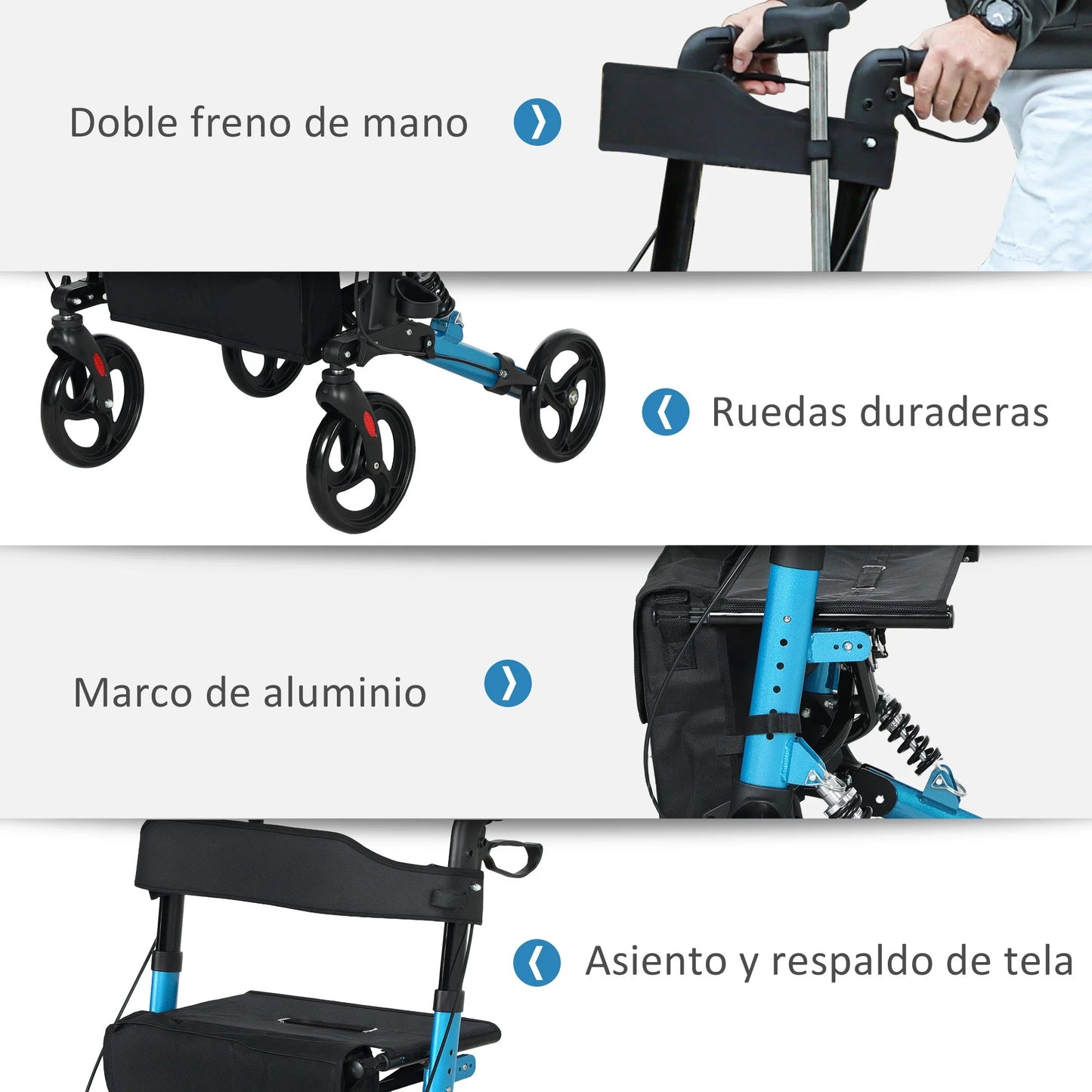 Rollator – Wandelwagen – Looprek – Mobiliteitswagen – Rollator Met Zitje – Lichtgewicht Aluminium – Inklapbaar - 66 x 65 x 80-93 cm - Blauw