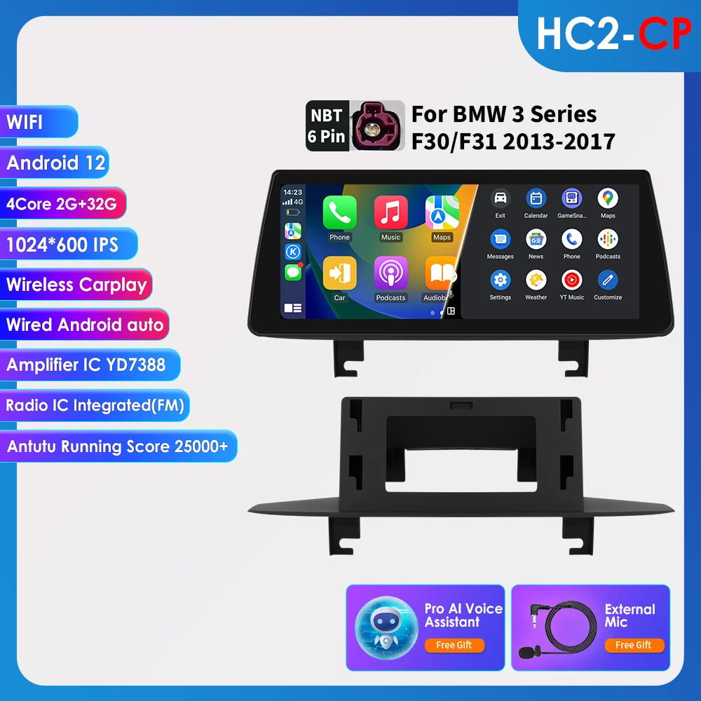 Hizpo 2 Din Car Radio for BMW 3 BMW 4 Series F30 F31 NBT Audio Multimedia Player CarPlay Android Auto GPS Bluetooth WIFI FM RDS