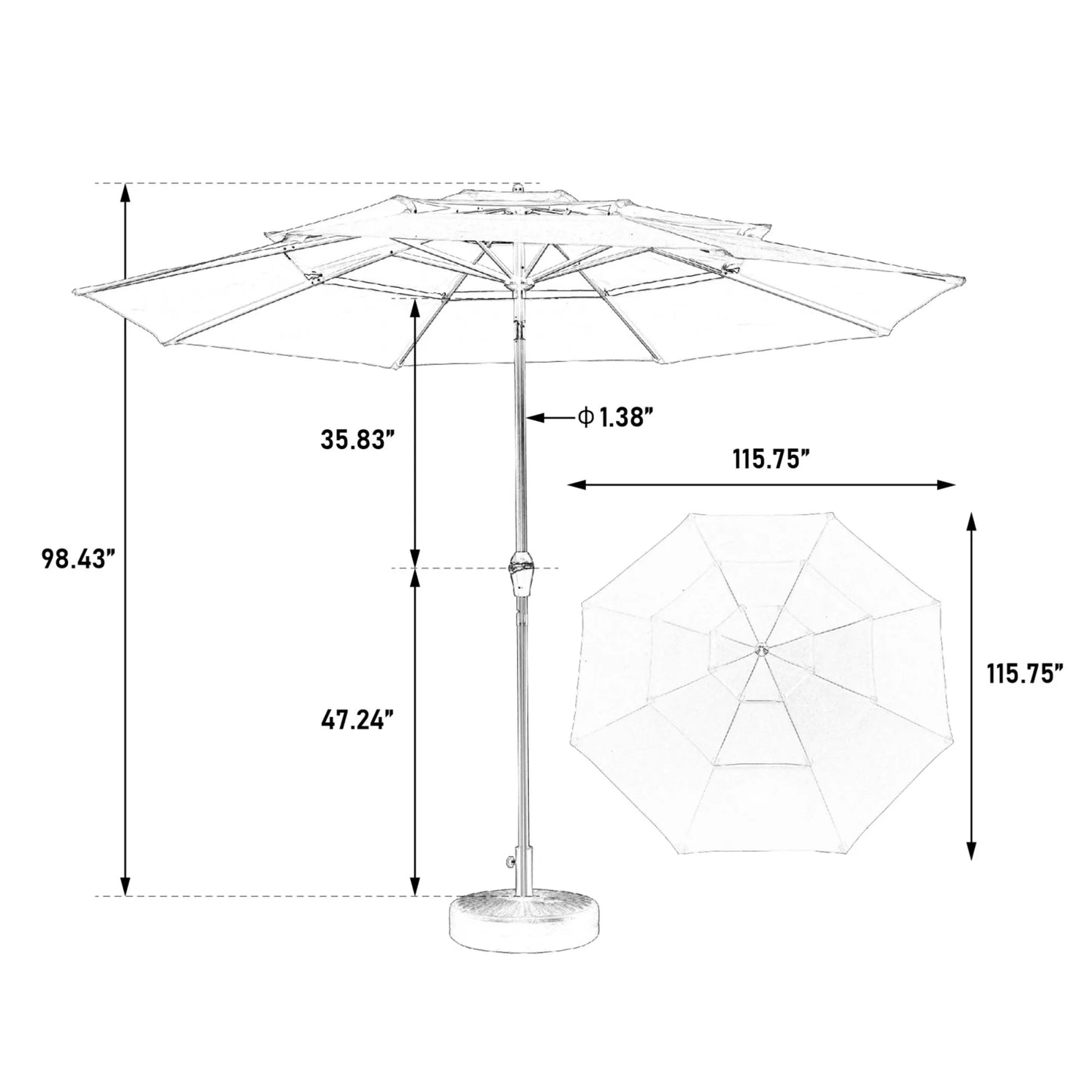 Terrasparasol – Terrasscherm – Parasol – Schaduwparasol – Aluminium Frame – 3-Laags Water- En UV-Bestendig Polyester