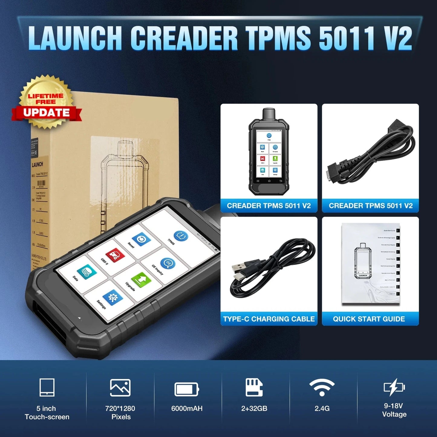 TPMS Diagnose Tool – Bandenspanningsensor Tester – Bandenspanning Monitor – TPMS Reset Tool – OBD-II Diagnose – 5-Inch Scherm – Wifi Updates