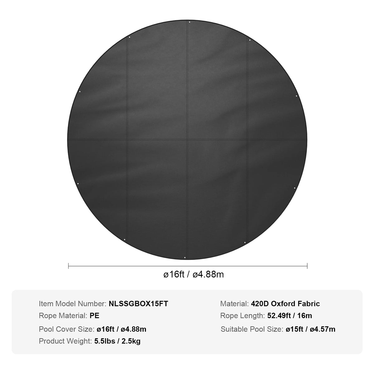Zwembadafdekking - Zwembad - Zwembadafdekking Rond - Zonneafdekking - voor bovengrondse zwembaden - met koorddesign PVC Zwart - 18ft Oxford doek - QUORE