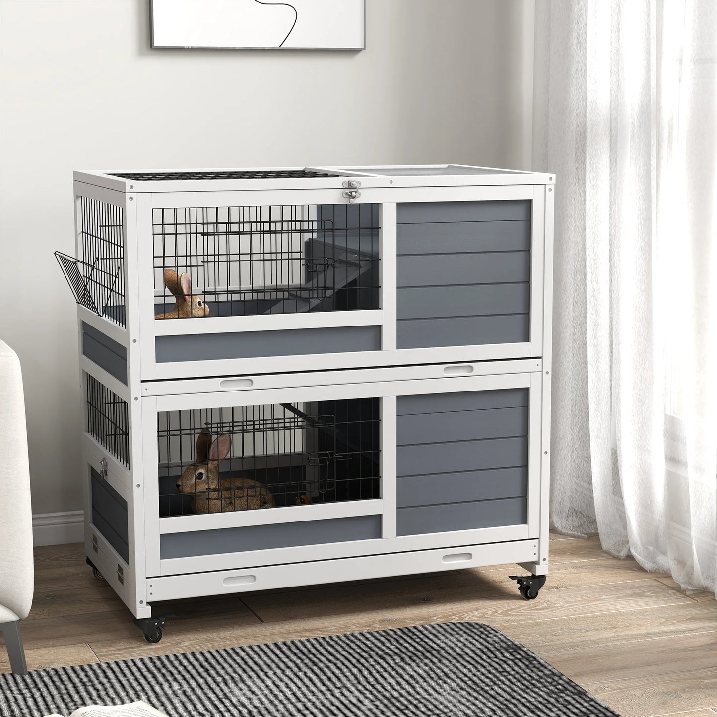 Houten Dierenkooi – Konijnenkooi – Knaagdierkooi – Caviakooi – Buitenkooi – Twee Verdiepingen – Uitneembare Trays
