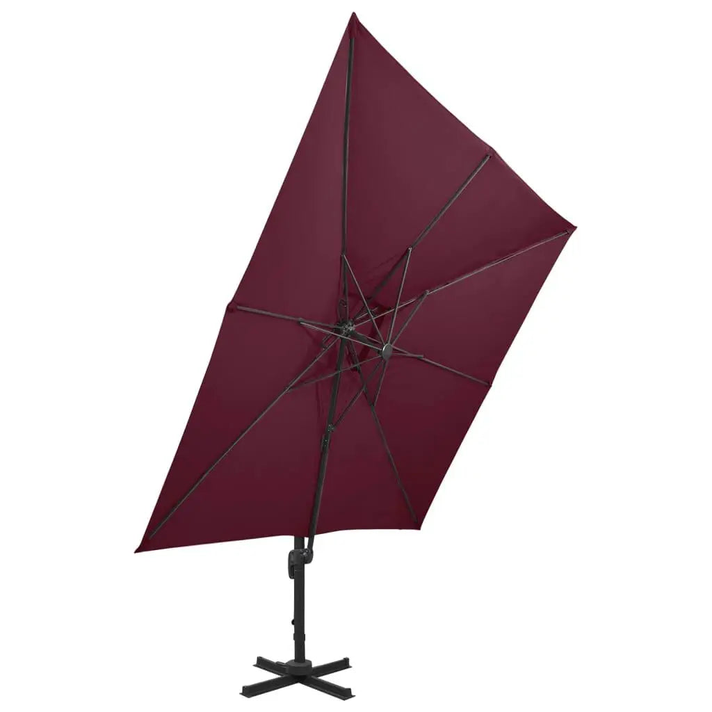 Parasol - Zweefparasol – Tuinparasol – Hangparasol – Schaduwparasol – 360° Draaibaar – Aluminium Mast - 3 x 3 m - Bordeaux Rood