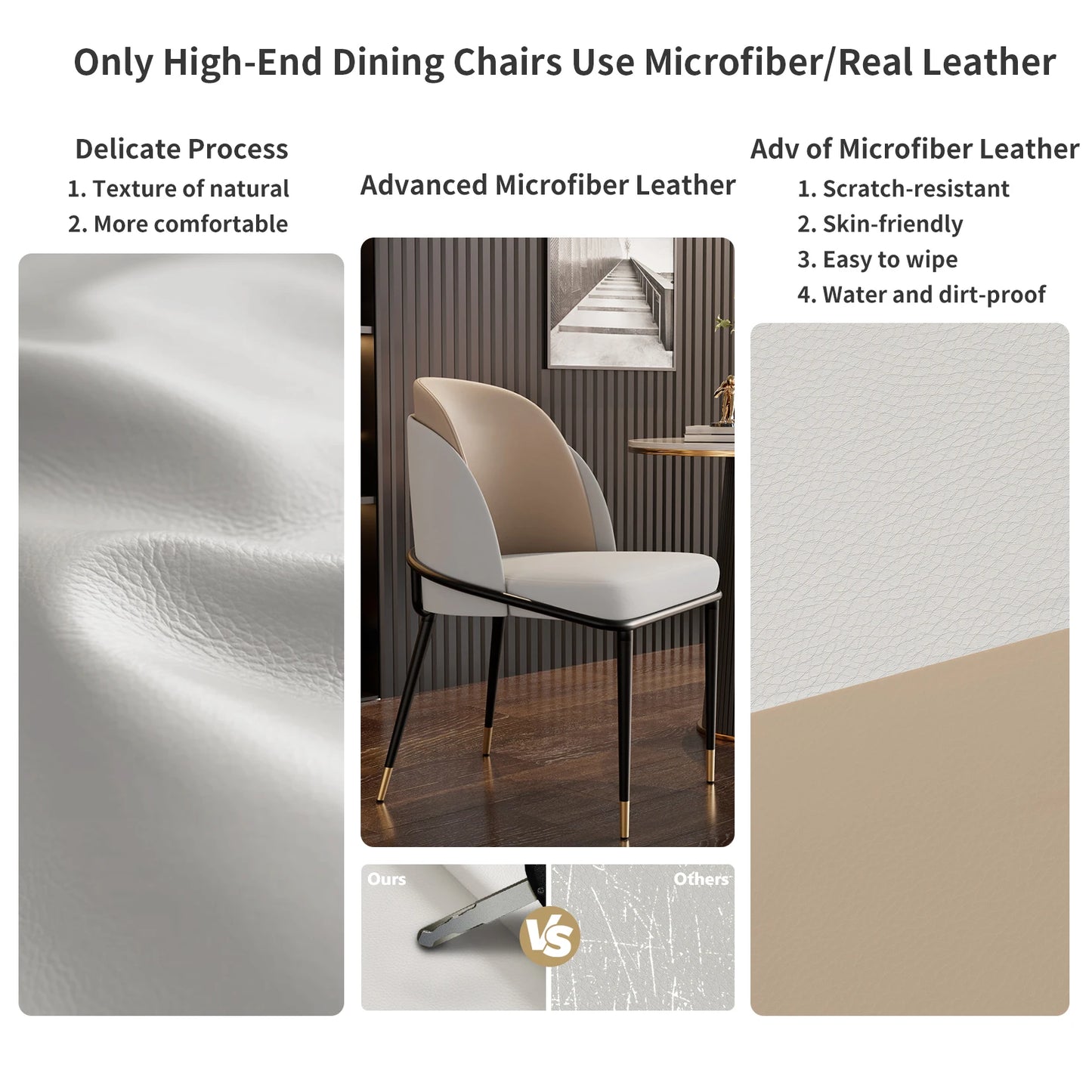 Eetkamerstoelen – Stoelen – Diningsstoelen – Keukenstoelen – Design Stoelen – Lichtgrijs – Microfiber Silicone Leder – Comfortabele Zitting