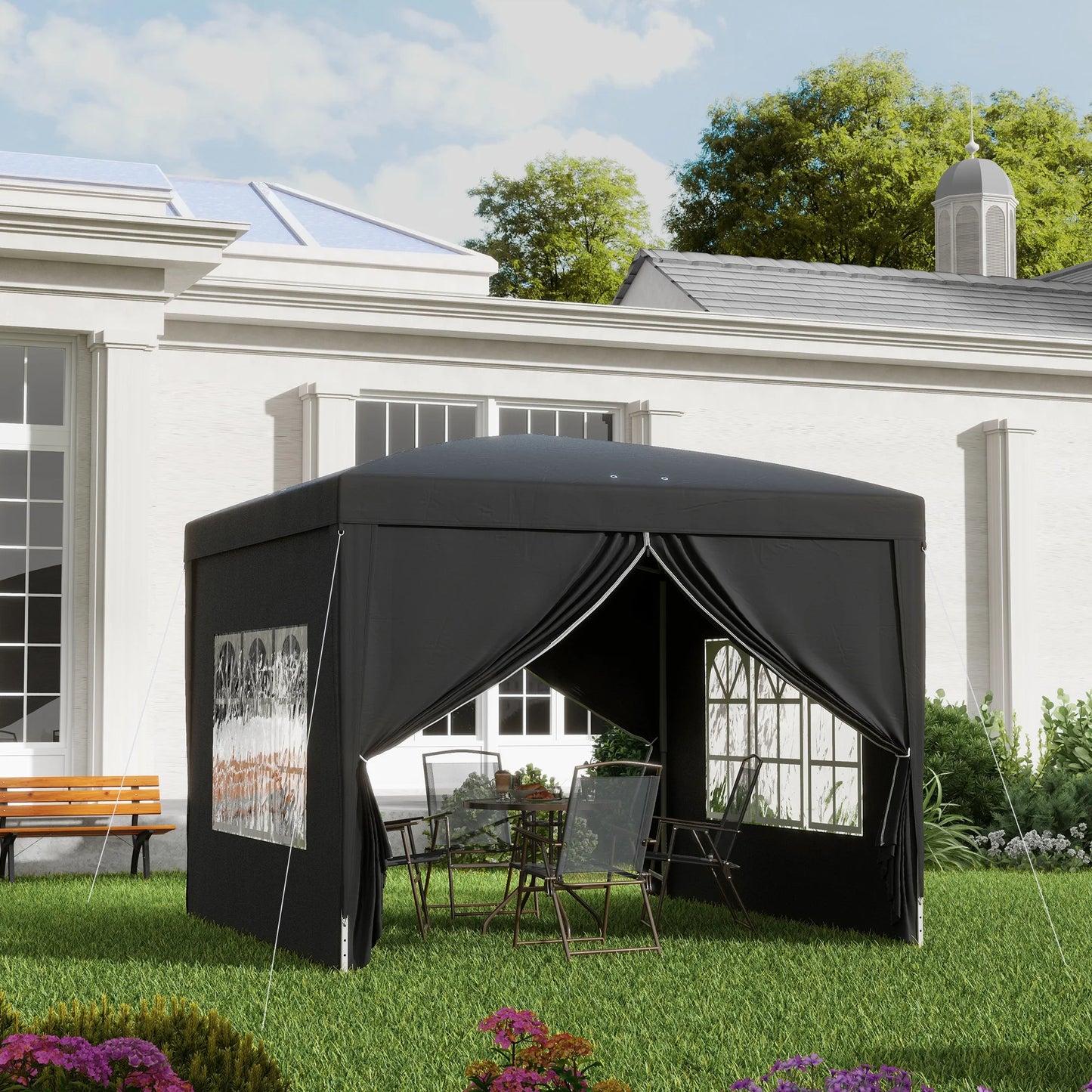 Pop-Up Paviljoen – Partytent – Tuinpaviljoen – Waterdichte Tent – Afneembare Zijwanden – Stalen Frame – UV-Bestendig - Zwart