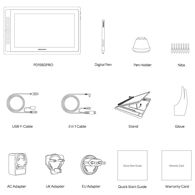 A+ PD156PRO Graphics Tablet Display for Drawing 15.6" Full-Laminated IPS HD Screen with 8192 Levels Battery-Free Pen - QUORE