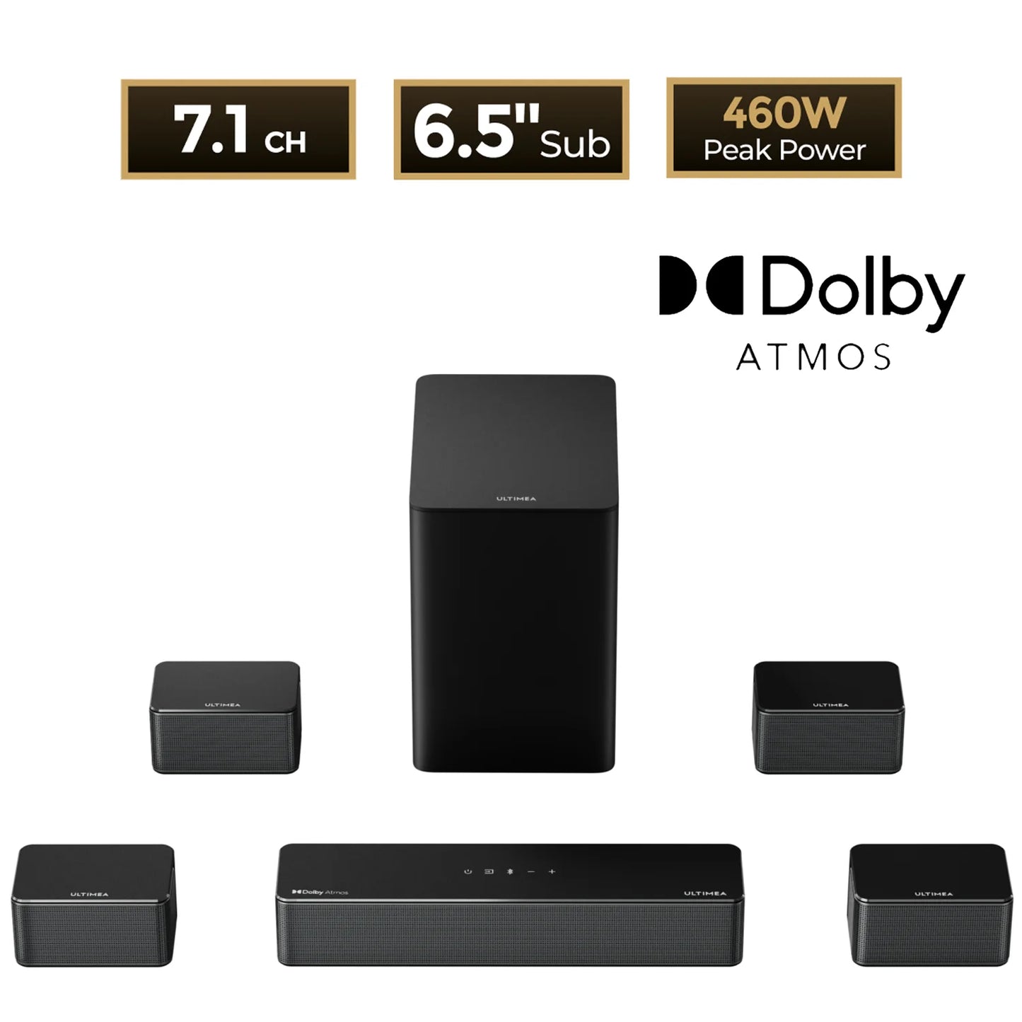 Soundbar – Home Cinema Speaker – Surround Sound Systeem – Draadloze Subwoofer – 7.1 Kanaals – 500W Vermogen – Dolby Atmos – 6,5 Inch Subwoofer