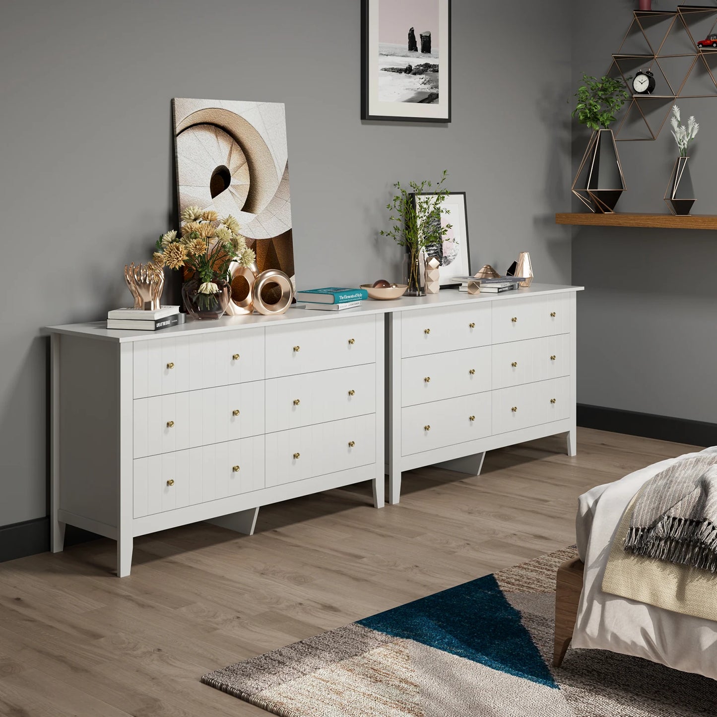 Getone Chest of Drawers Bedroom, Tall Chest of Drawers with 6 Drawers, Bedroom Furniture Dresser Storage Cupboard Cabinet Bedroom Dresser, for Dining Room Living Room Hallway 133x45x79.5 cm Wooden