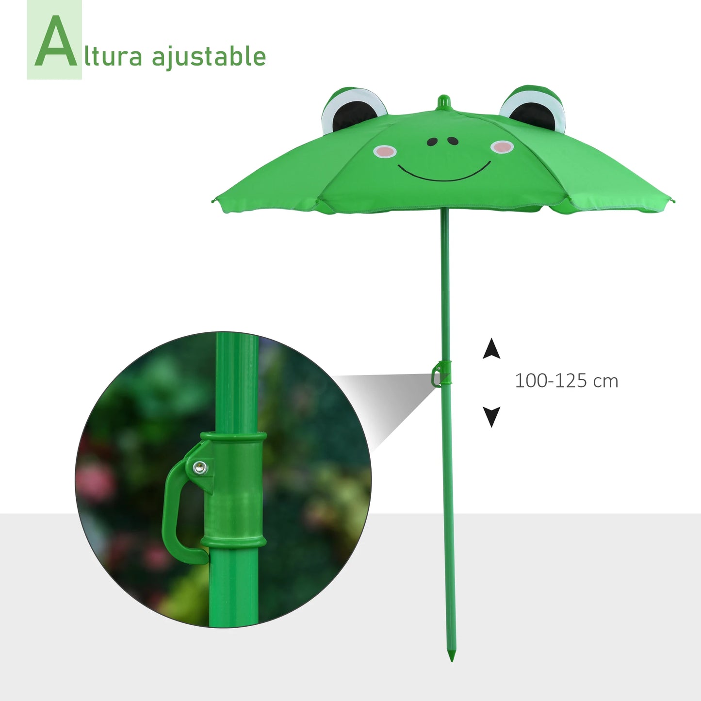 Kinder Tuinmeubelen - Kinder Tuinset - Tuintafel met Stoelen - met Verstelbare Paraplu - Opvouwbare - Stalen Tafel en Stoelen - voor Balkon - Balkonset 2 Personen - Groen - QUORE