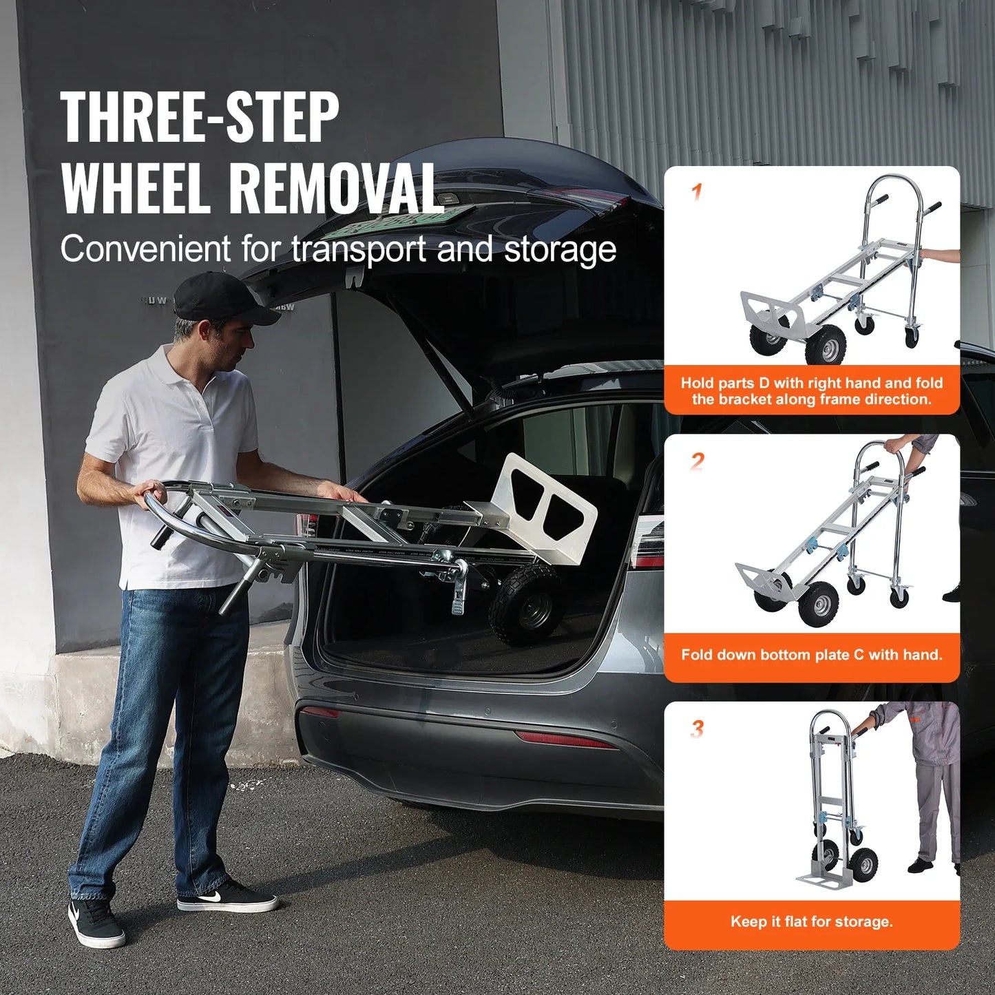 Steekwagen - Transportkar - Transportwagen - Magazijnwagen - Platformwagen - 4 in 1 - Opvouwbare - Aluminium - 450 kg Capaciteit - Heavy-Duty Trolley voor Magazijn, Supermarkt en Tuin - Steekkar