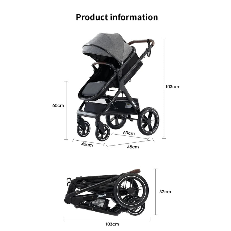 Wandelwagen - Kinderwagen 3 in 1 - Kinderwagen - Opklapbare Wandelwagen - Luxe Kinderwagen - 3-in-1 Wandelwagen voor Pasgeborenen – Reisvriendelijk, Opvouwbaar en Aluminium Frame - X1 Grey