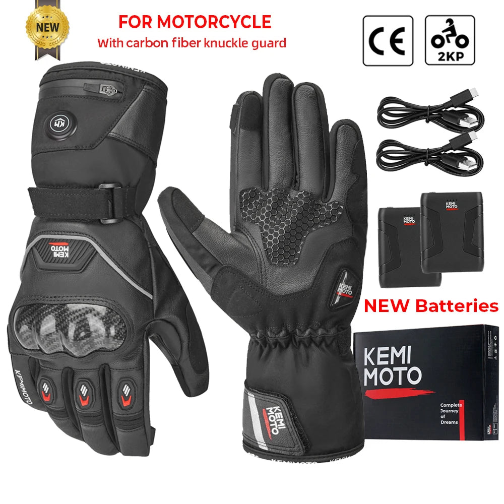 Heated Gloves - Winter Leather Gloves - Rechargeable Heated Gloves - Waterproof Gloves - Winter Moto Heated Gloves - Battery Powered Heated Gloves - For Motorcycle, Ski Camping - Leather - Small