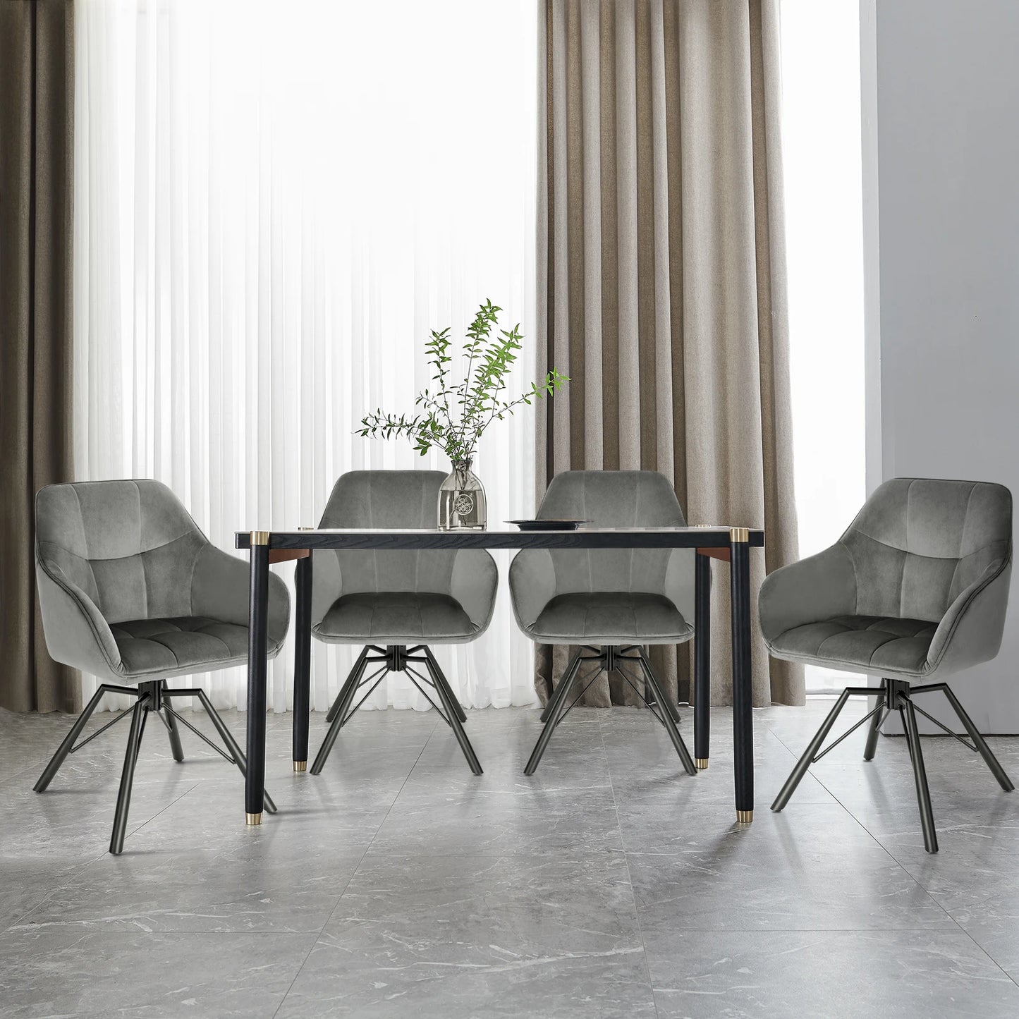 Draaibare Eetkamerstoel – Set van 2 - Eetkamerstoel – Stoel – Draaistoel – Comfortabel – Velvet Bekleding – 360° Draaibare Zitting - Fluweel - Donkergrijs - QUORE