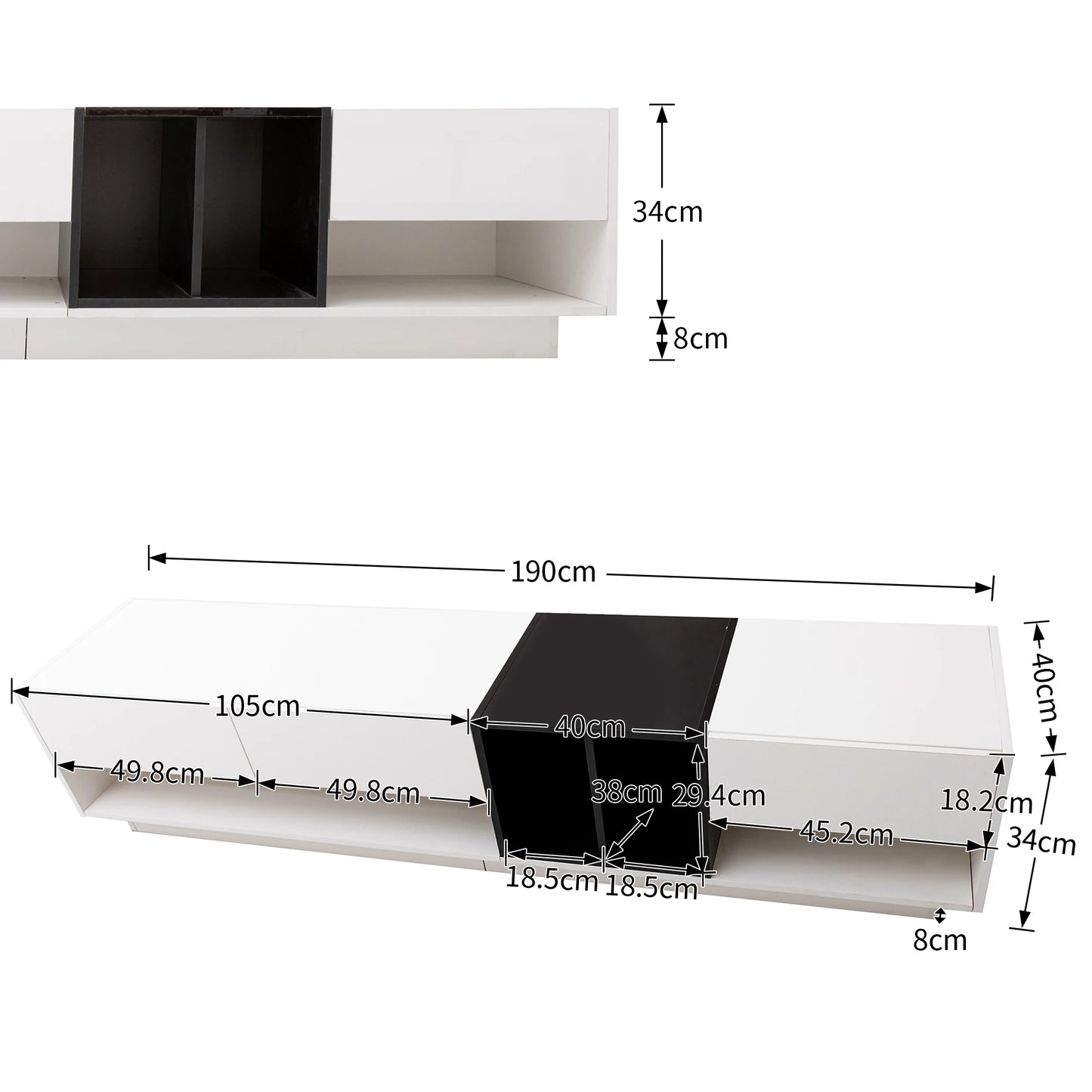 Tv-Meubel – Tv-Kast – Lowboard – Opbergkast – Mediameubel – Hoogglans Zwart-Wit – Compact Formaat – Duurzaam Spaanplaat