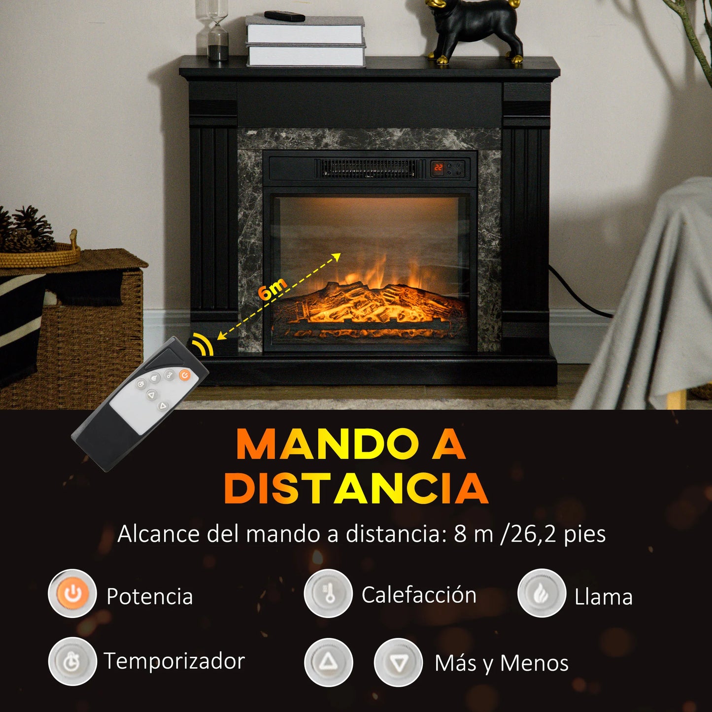 Elektrische Haard – Elektrische Open Haard – Sfeerhaard – Vlammenhaard – Haardkachel – 1800W Verwarming – Geschikt Voor 30 m² - QUORE