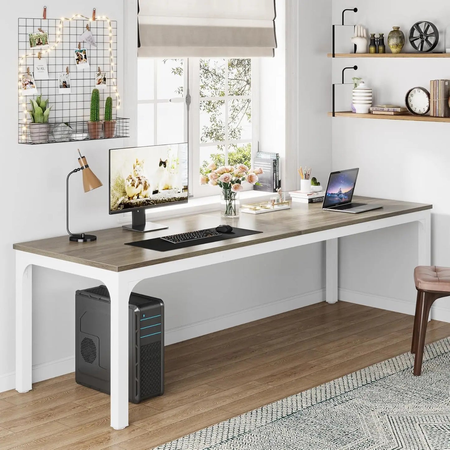 Extra Lang Bureau – Tweepersoons Bureau – Dubbel Bureau – Werkplek Tafel – Computerbureau – Eikenhout – 200 cm Breed – Gedeelde Werkruimte