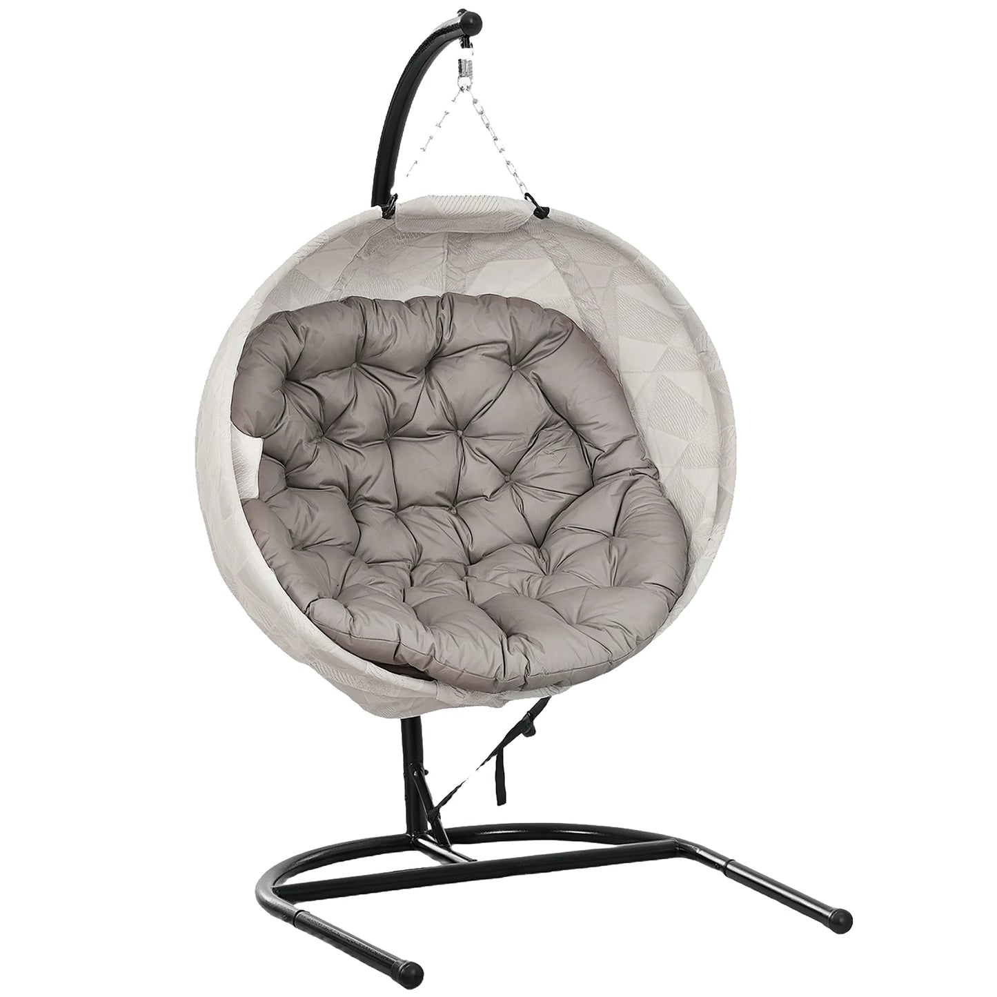 Hangstoel in Ei-vorm - Egg Hangstoel - Hangstoel Ei - Tuin Schommelstoel - met Standaard - Opvouwbare Mand - Inclusief Kussen - en Bekerhouder - 106x114x178cm - voor Buiten - Terrasdecoratie - Balkon - Geel