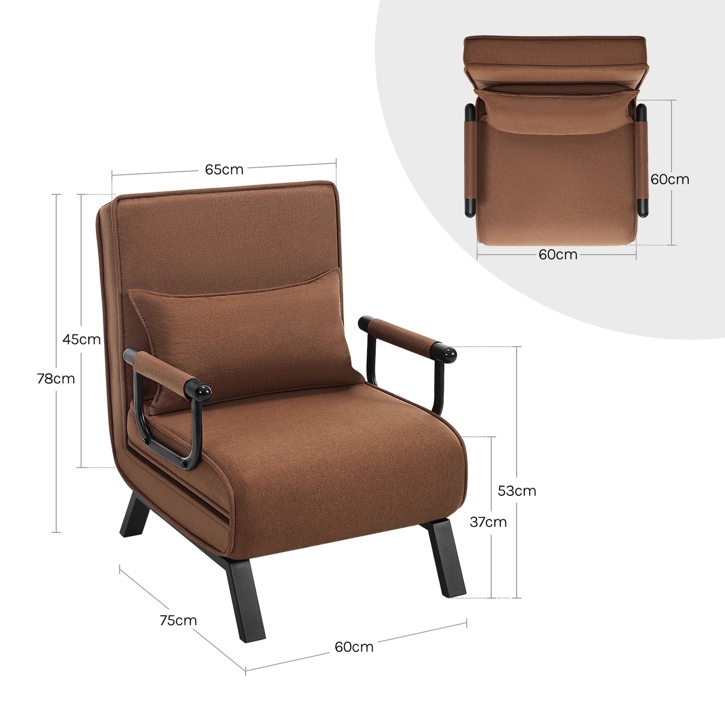 Fauteuil - Vouwstoel - Relaxfauteuil - Relaxstoel - Verstelbare Relaxfauteuil - 3-in-1 - met Verwijderbare Kussen en Verstelbare Rugleuning - Logeerbed voor Appartement of Studentenflat - Sofa Bed Linnen - Zwart