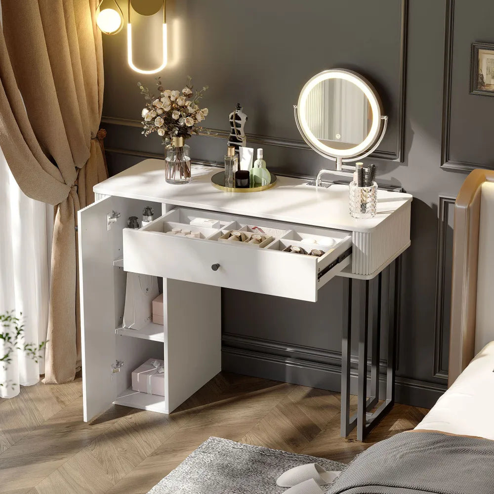 Kaptafel – Make-up tafel – Dressoir – Toaletttafel – Slaapkamermeubel – Verwisselbare zijkanten en poten – Vijf ruime laden 90x40x73,5 cm