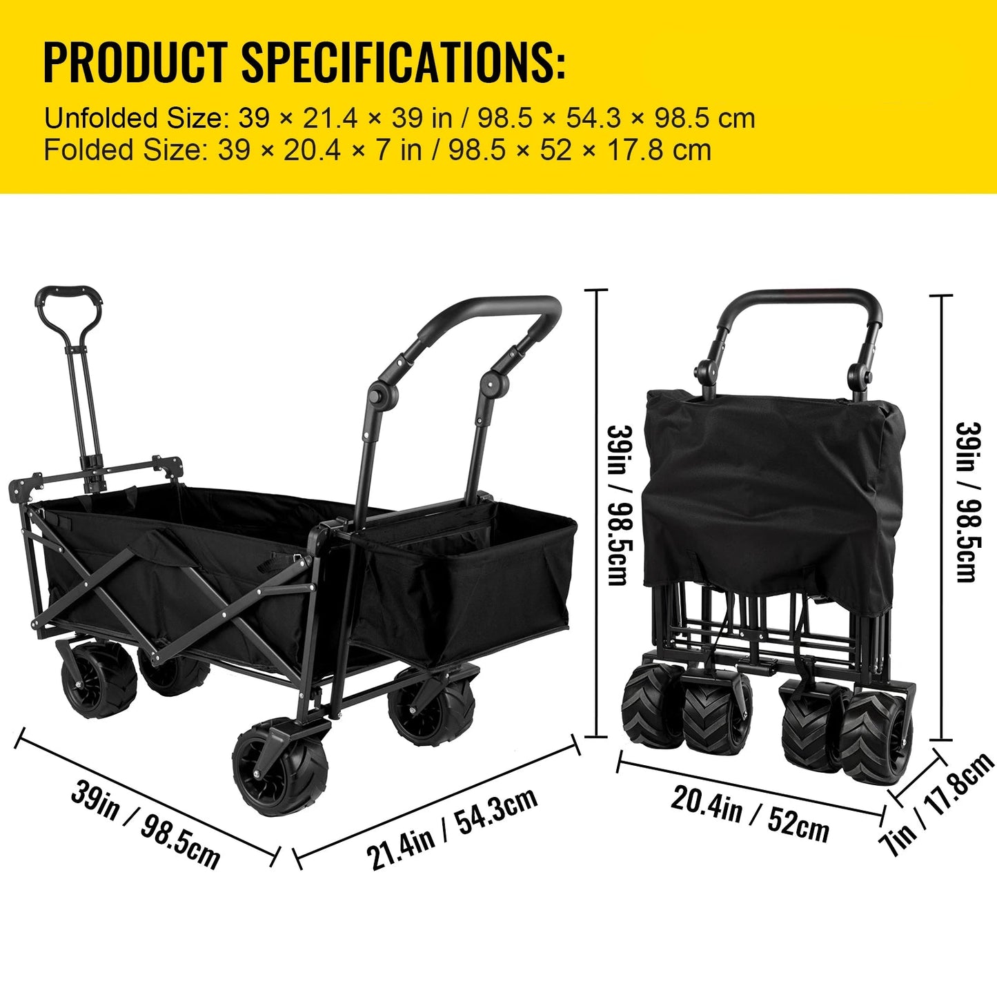 Bolderwagen – Bolderkar – Opvouwbare Wagen – Transportwagen – Tuinkar – 100 Kg Laadvermogen – 600D Oxford Polyester - Zwart