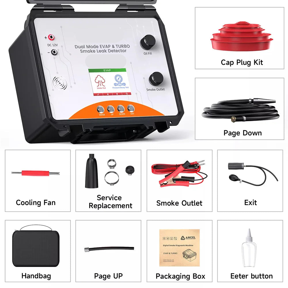 Automotive Mistmachine - Auto Rooklekdetector - EVAP Lekdetectie - Vacuüm Tester - 12V - 0.44-0.5 psi - Diagnostische Tool - Turbo Lektest - Diagnostische Analyzer met Geïntegreerde Luchtpomp - voor Auto's
