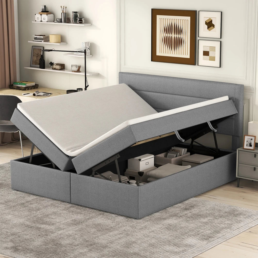 Tweepersoonsbed – Bed – Slaapbank – Boxspring – Opbergbed – Linnen Bekleding – Ruime Opbergruimte 140x200 cm