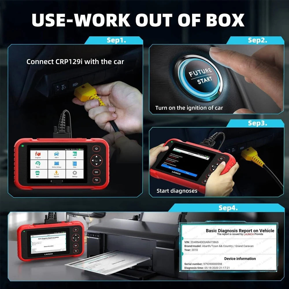 OBD2 Diagnosescanner – Autodiagnose – Foutcode Uitlezer – Motor Diagnostiek – ABS Controle – 5 Inch Touchscreen – 12 Servicefuncties
