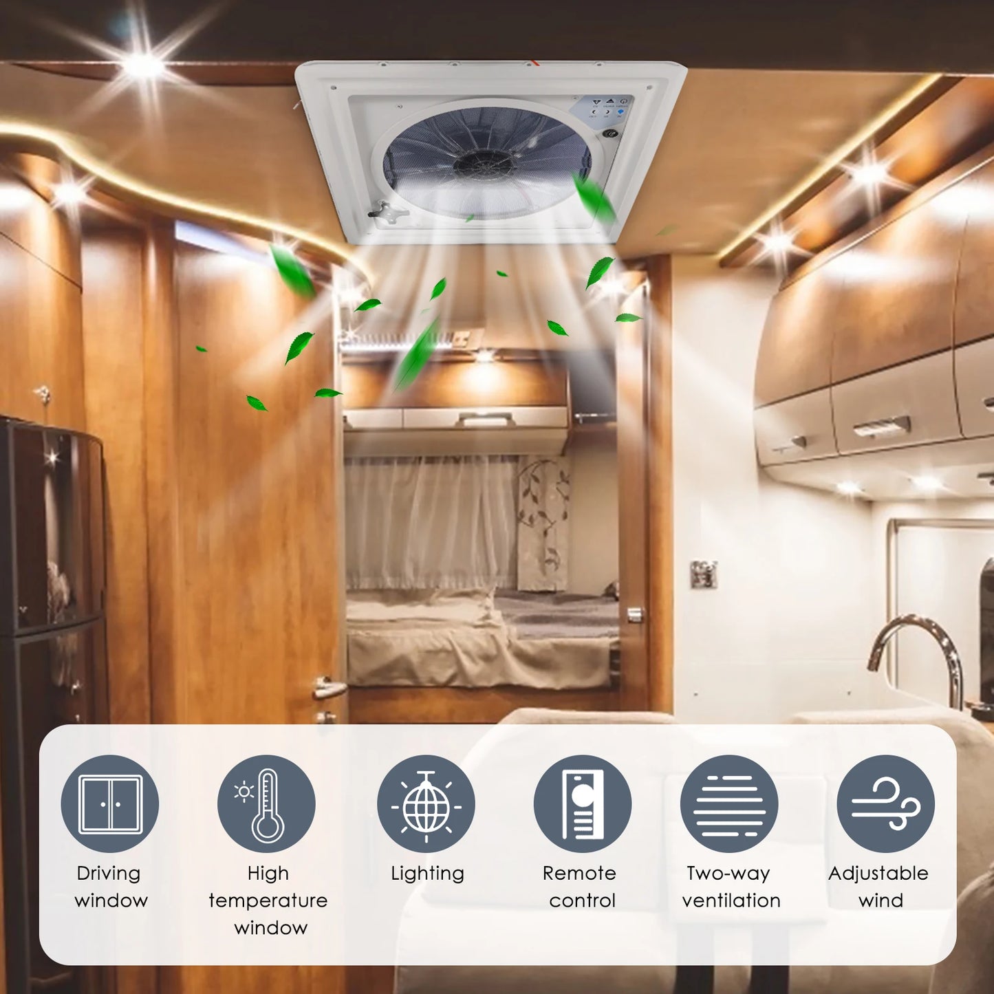 Elektrische Dakventilator Camper – Dakventilator Caravan – Ventilator Motorhome – Dakventilatie Ventilator – Blauwe 12V Ventilator Met Afstandsbediening – 3 Snelheden En Regensensor