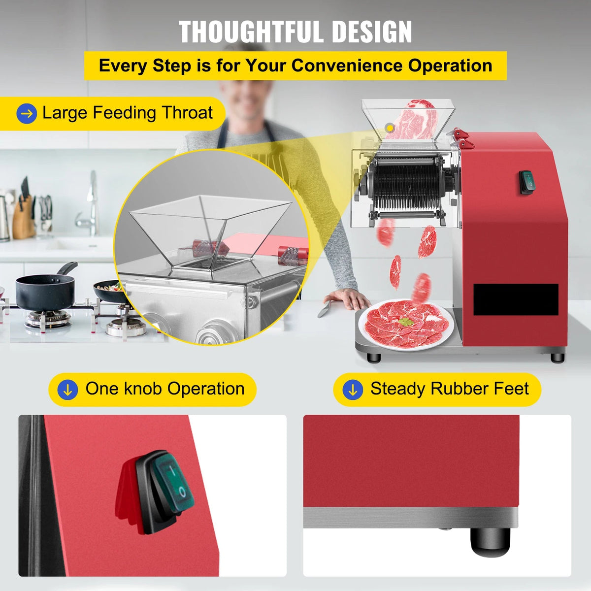 Vleesmolen - Keukenmachine - Keukenrobot - Groentesnijder - 850W - 50Hz - 1440 RPM - Bladruimte 10 mm - Foodprocessor - Gehaktmolen - Rood - QUORE